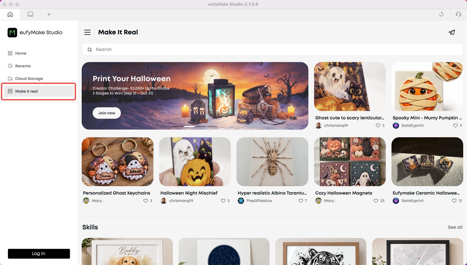eufyMake Studio on PC with the Make It Real tab highlighted in the left sidebar.