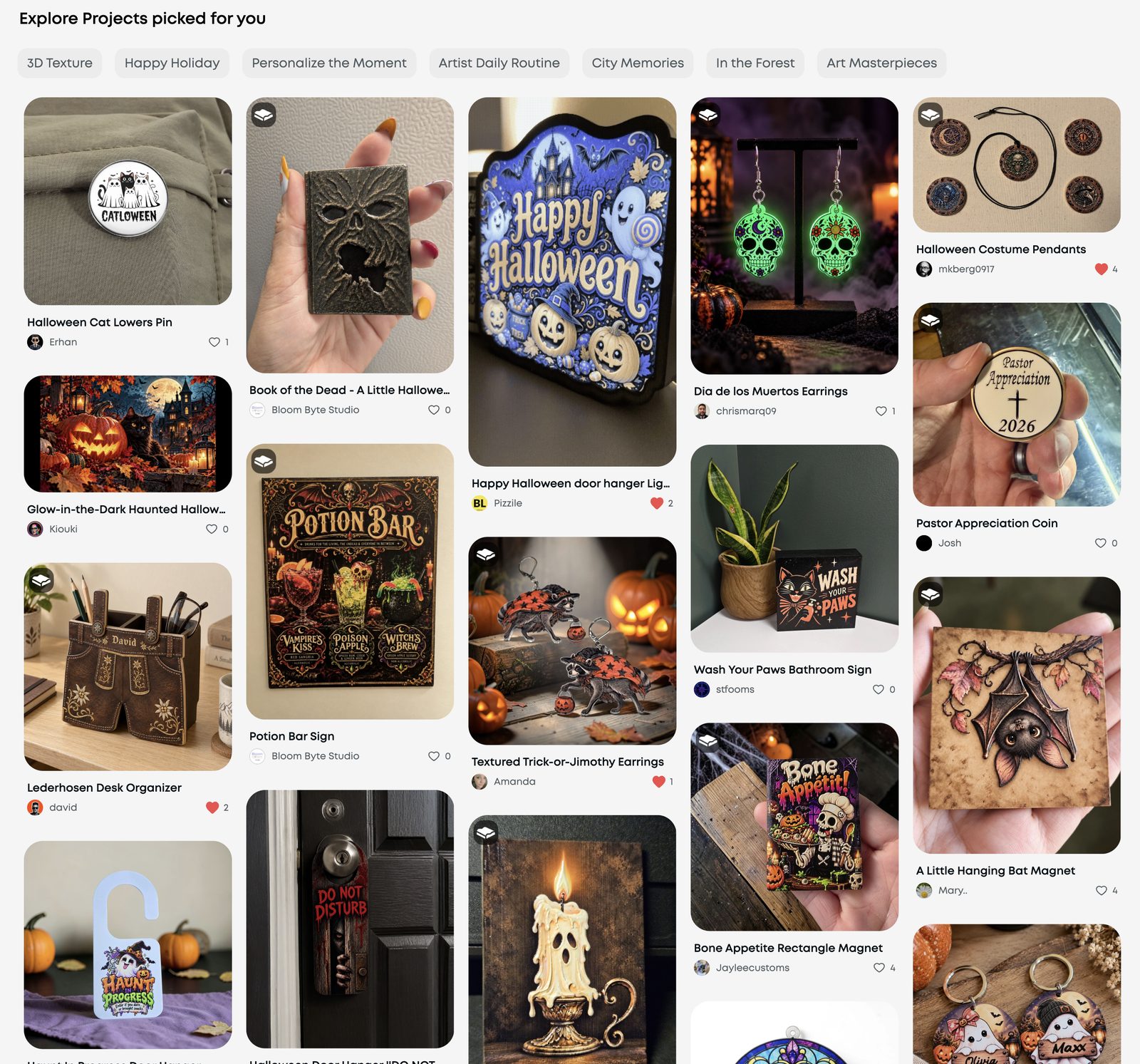 Featured projects picked for you, shown as a masonry gallery of community makes.
