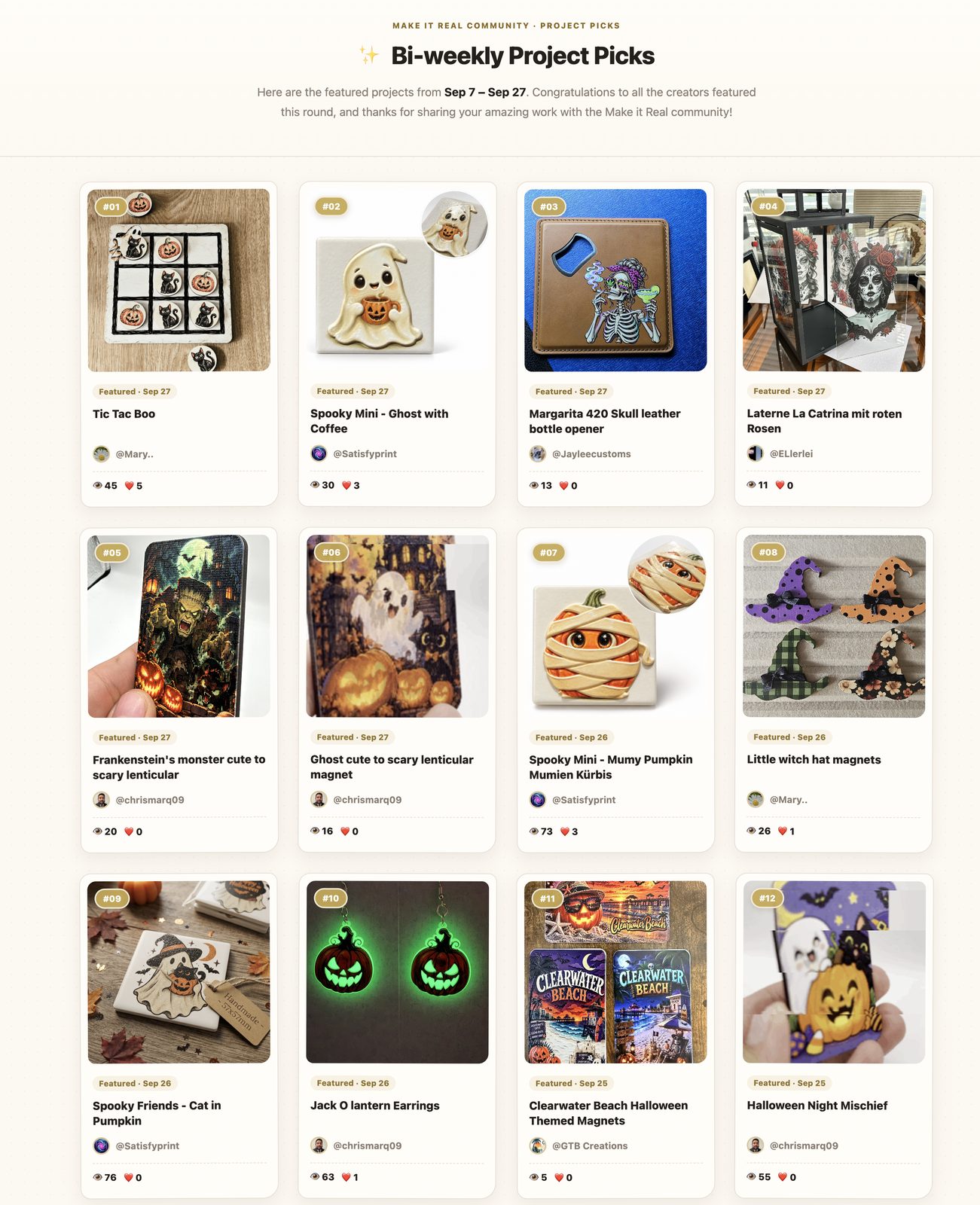 Bi-weekly Project Picks page showcasing twelve featured community projects.